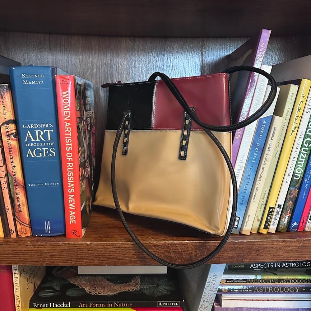 60s Mod Style Colorblock Leather Tote Bag